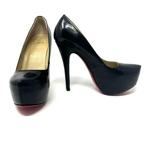 Christian Louboutin Daffodile Black Leather High Heels Pumps EU 37 US 6.5